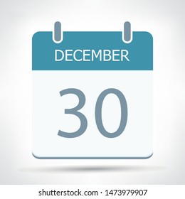 December 30 - Calendar Icon - Calendar flat design template - Business vector illustration.