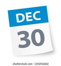 December 30 - Calendar Icon - Vector Illustration