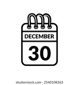 Diciembre 30 Ilustración vectorial de iconos de calendario.