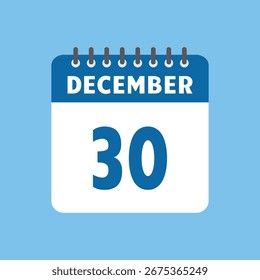 Diciembre 30 Calendario Icono Vector Página Mes Diseño