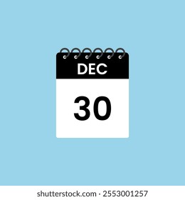 December 30 calendar reminder. 30th December Date Month calendar icon design template