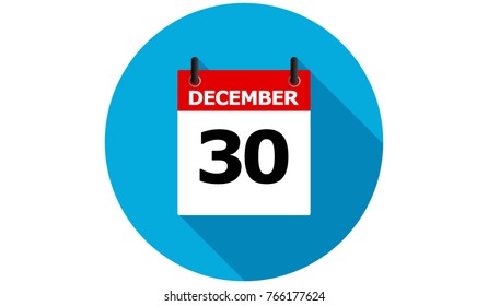 december 30 calendar vector flat icon with long shadow