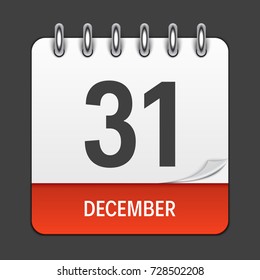 December 31 Calendar Daily Icon. Vector Illustration Emblem. Element of Design for Decoration Office Documents and Applications. Logo of Day, Date, Month and Holiday. EPS10