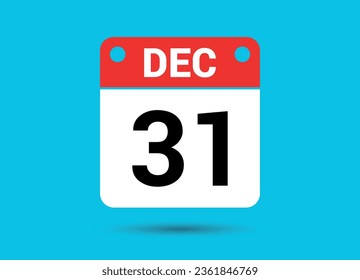 31 de diciembre Fecha del calendario Icono plano Día 31 Ilustración vectorial
