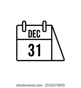 December 31 calendar icon. line vector isolated on white background. trendy and modern design	