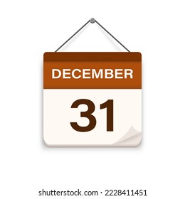 31 de diciembre, icono del calendario con sombra. Día, mes. Hora de cita de la reunión. Fecha de programación del evento. Ilustración vectorial plana. 