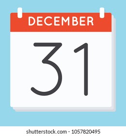 December 31. Calendar icon. Vector illustration in flat design isolated in blue background. Date and time, day, month.