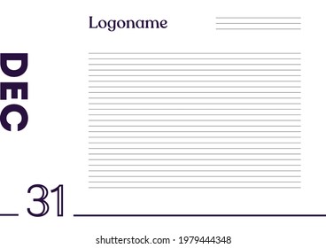 December 31 Calendar on notebook paper background with your logo