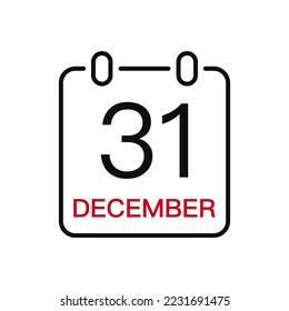 December 31 date on the calendar, vector line stroke icon for user interface. Calendar with date, vector illustration.