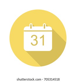 December 31 flat design long shadow glyph icon. Calendar. New Year's Eve. Vector silhouette illustration