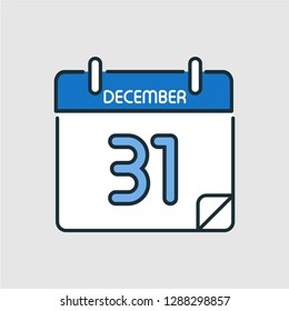 December 31. Flat icon calendar isolated on gray background. Vector illustration.