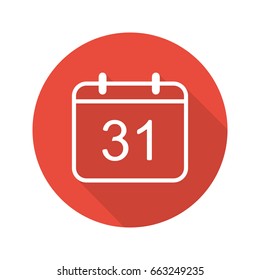 December 31 flat linear long shadow icon. Calendar. New Year's Eve. Vector outline symbol