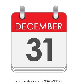 December 31. A leaf of the flip calendar with the date of December 31. Flat style.