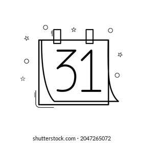 Lineares Symbol am 31. Dezember. Silvester-Skizze. Vektorgrafik im Kalender auf weißem Hintergrund. 