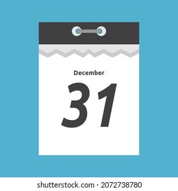 December 31, tear-off calendar isolated on blue background. New Year eve, end, last day, event, holiday, celebration and deadline concept. Flat design. Vector illustration. EPS 8, no transparency
