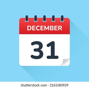 31 de diciembre. Diseño plano vectorial del icono diario del calendario. Último día del año.