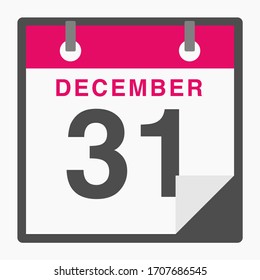 December 31st Flat icon calendar isolated on white background. Vector illustration