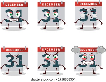 December 31th calendar cartoon character with various angry expressions
