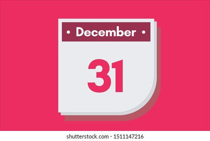 December 31th calendar icon. Day 31 of month. Vector illustration.