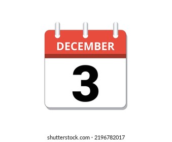 December, 3rd calendar icon vector, concept of schedule, business and tasks
