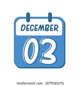 December 3rd. flat illustration of blue calendar with rounded font. eps 10