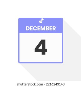Icono del calendario del 4 de diciembre. Ilustración vectorial de icono de calendario de fecha, mes