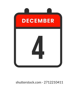 Icono del calendario del 4 de diciembre para marcar eventos importantes, recordatorios, citas, reuniones y tareas de programación diarias o mensuales.