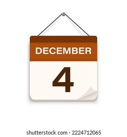 4. Dezember, Kalendersymbol mit Schatten. Tag, Monat. Termine für Sitzungen Datum des Ereignisplans Flache Vektorgrafik. 