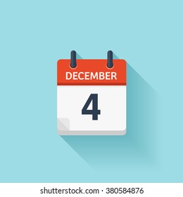 December 4 .Calendar icon.Vector illustration,flat style.Date,day of month:Sunday,Monday,Tuesday,Wednesday,Thursday,Friday,Saturday.Weekend,red letter day.Calendar for 2017 year.Holidays in December