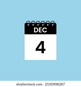 December 4 calendar reminder. 4th December Date Month calendar icon design template.