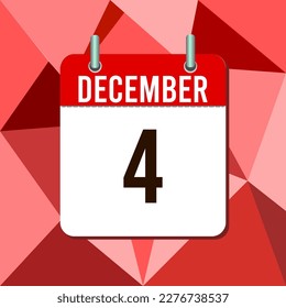 December 4, calendar vector illustration, isoleted on colorful monochromatic triangles background