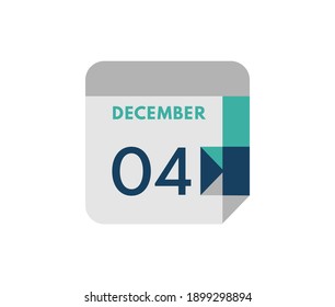 december 4 flat daily calendar date, 4 december Single Day Calendar  Icon