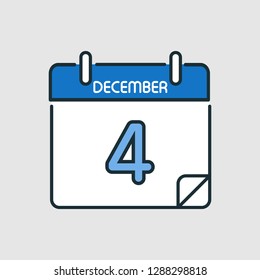 December 4. Flat icon calendar isolated on gray background. Vector illustration.