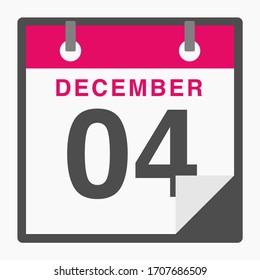 4 de diciembre Calendario de icono plano aislado en fondo blanco. Ilustración del vector
