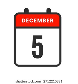Icono del calendario del 5 de diciembre que representa una fecha específica para programar, organizar tareas, recordatorios, reuniones y realizar un seguimiento de las actividades diarias.