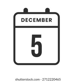 Icono del calendario del 5 de diciembre que representa una fecha específica para programar, organizar tareas, recordatorios, reuniones y realizar un seguimiento de las actividades diarias.