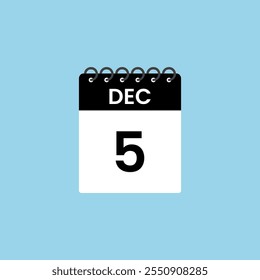 December 5 calendar reminder. 5th December Date Month calendar icon design template.