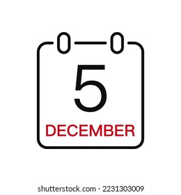 December 5 date on the calendar, vector line stroke icon for user interface. Calendar with date, vector illustration.