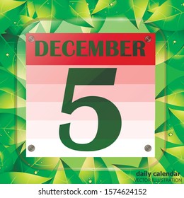 December 5 icon. Calendar date for planning important day with green leaves. Banner for holidays and special days. Fifth of december. Vector illustration.