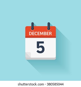 December  5.Calendar icon.Vector illustration,flat style.Date,day of month:Sunday,Monday,Tuesday,Wednesday,Thursday,Friday,Saturday.Weekend,red letter day.Calendar for 2017 year.Holidays in December