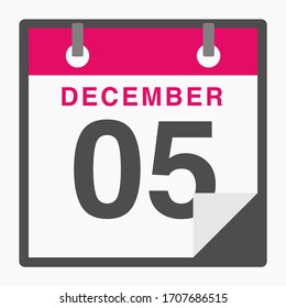 5 de diciembre Calendario de icono plano aislado en fondo blanco. Ilustración del vector