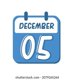 December 5th. flat illustration of blue calendar with rounded font. eps 10