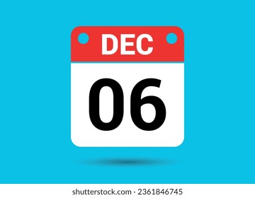 Diciembre 6 Fecha del calendario Icono plano Día 6 Ilustración vectorial