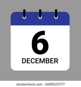 December 6 Calendar Icon – Flat Design, Minimalist Date Illustration