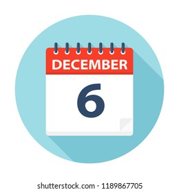 December 6 - Calendar Icon - Vector Illustration