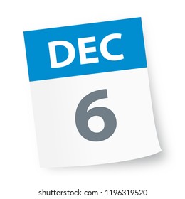 December 6 - Calendar Icon - Vector Illustration