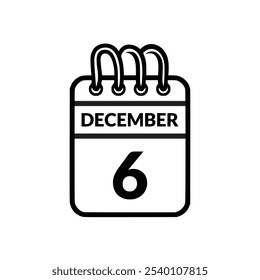 Diciembre 6 Ilustración vectorial de iconos de calendario.