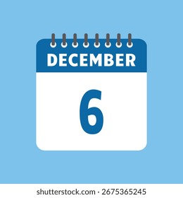 december 6 calendar icon Vector page month design