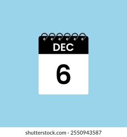 December 6 calendar reminder. 6th December Date Month calendar icon design template.