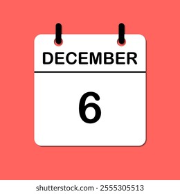 December 6. Daily Calendar icon for design. Simple design for business brochure, flyer, print media, advertisement. Easily editable.
